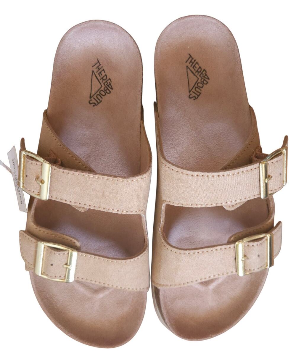 Thereabouts Noyo Cognac Womens Double Buckle Slides Sandals Tan Brown Sz 6M NWB